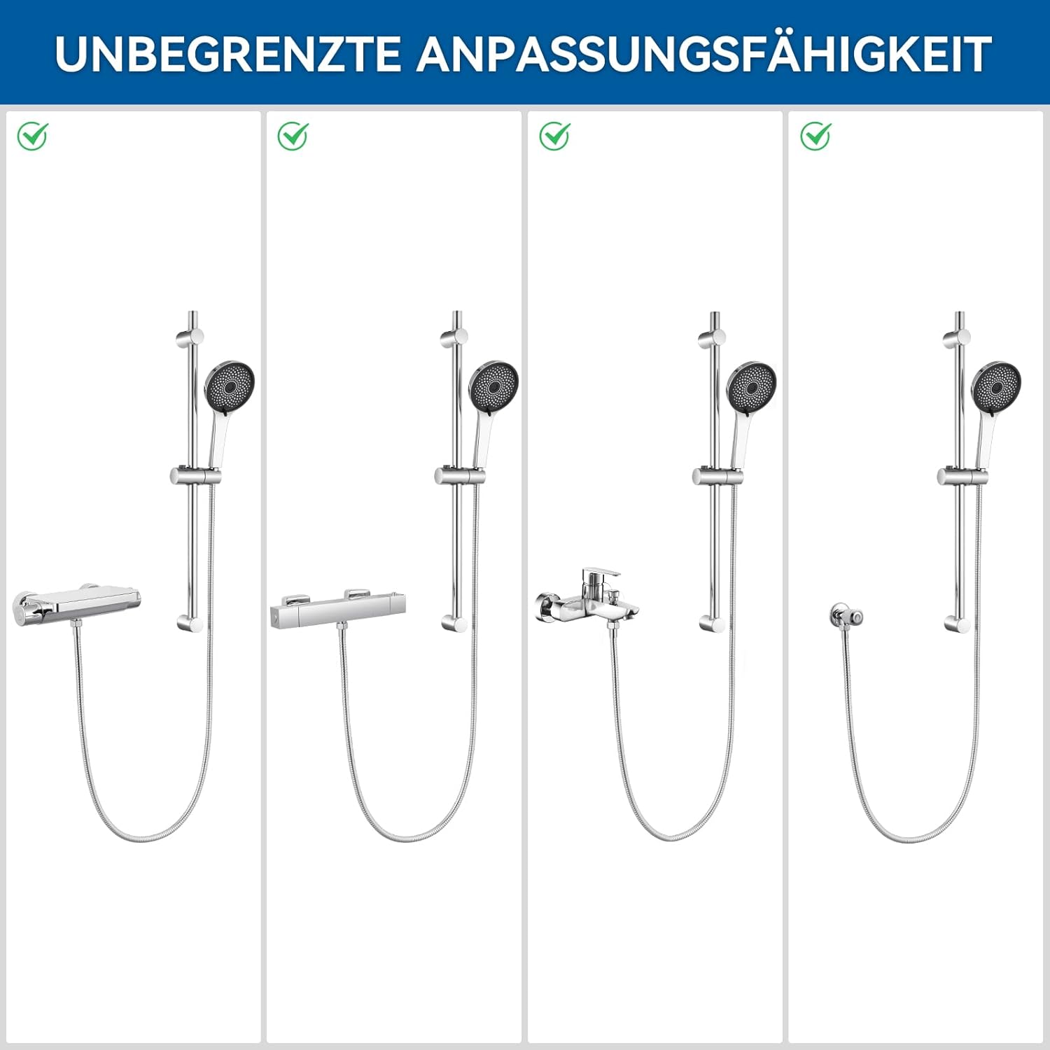 Thumbnail 5 de Auralum Duschstange mit Brause Komplettset aus Edelstahl (5 Strahlarten, 700 mm Stange, 1500 mm Schlauch)
