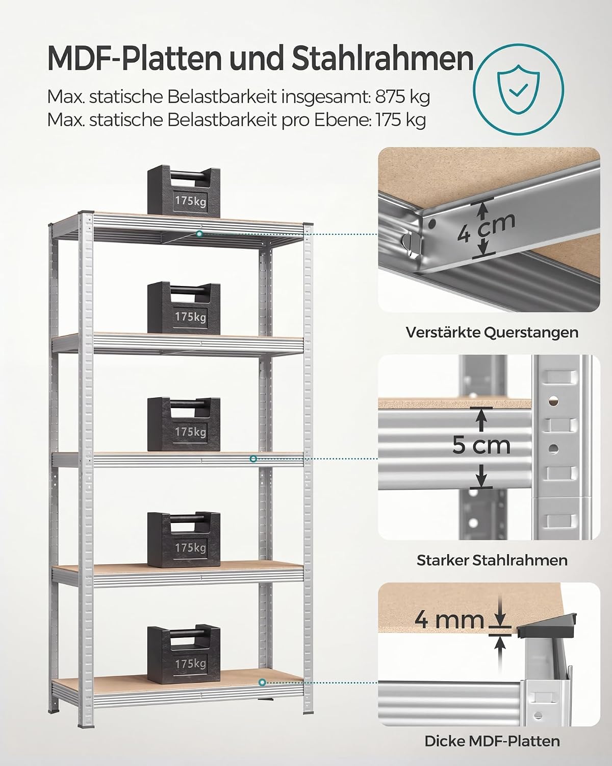 Thumbnail 3 de SONGMICS Schwerlastregal 2er Set 40 x 90 x 180 cm – robust, verstellbar und vielseitig nutzbar