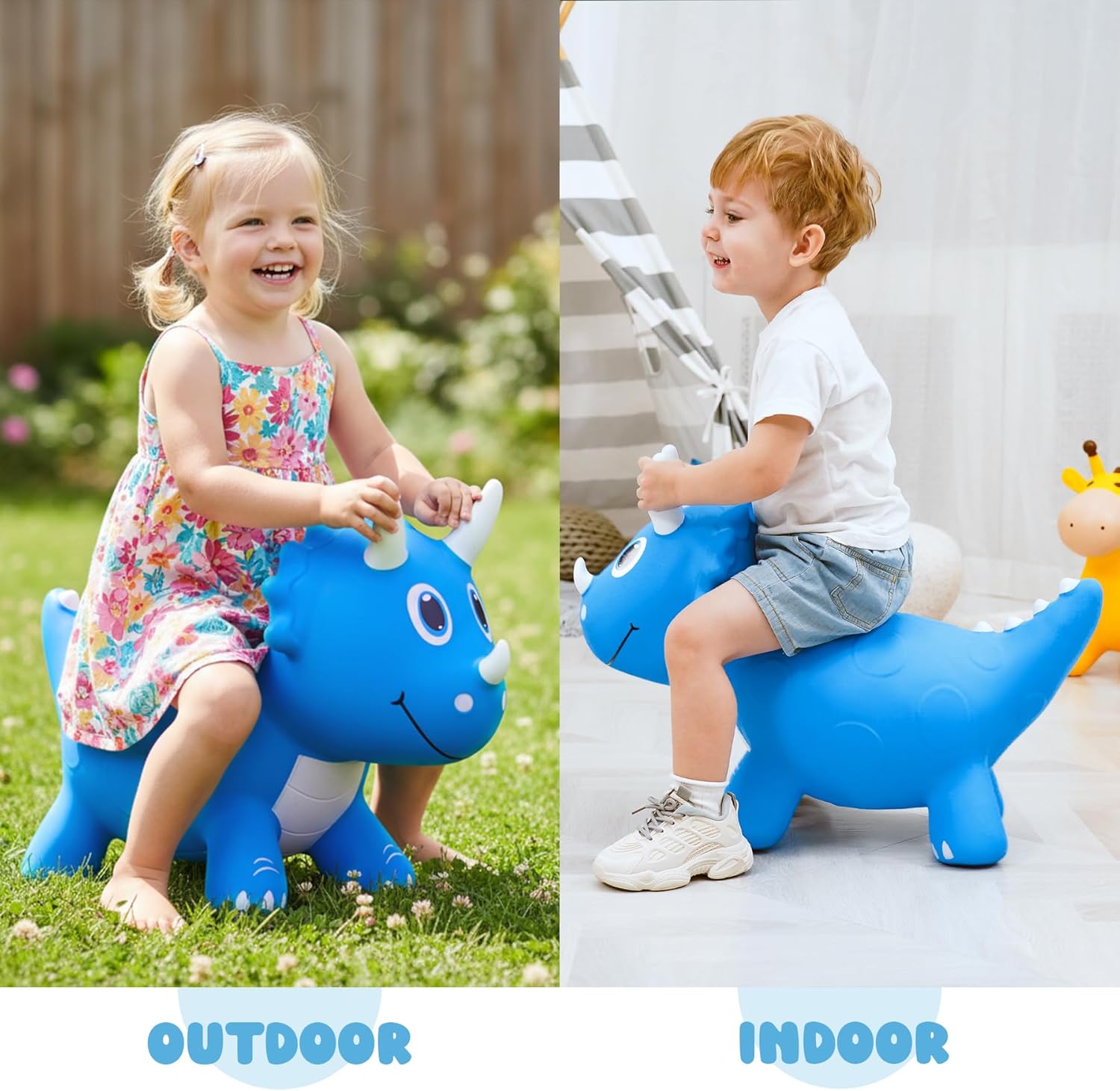 Thumbnail 5 de EVERICH TOY Kids Dinosaur Bouncy Animal Toy — Inflatable Triceratops Ride-On Hopper (Ages 18 Months–6 Years)