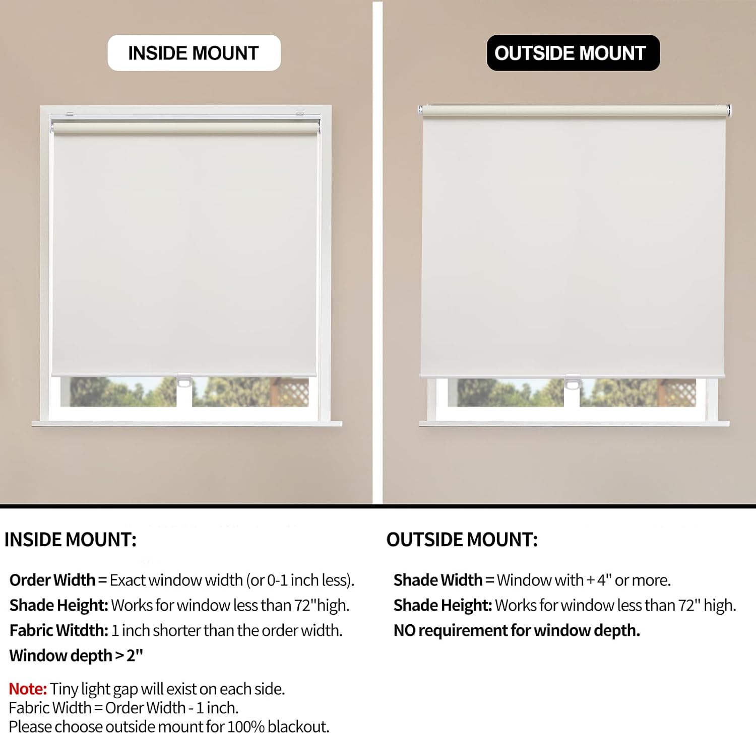Detalle de Sunoff Blackout Cordless Roller Shades (100% Blackout), Beige 22.5" x 72