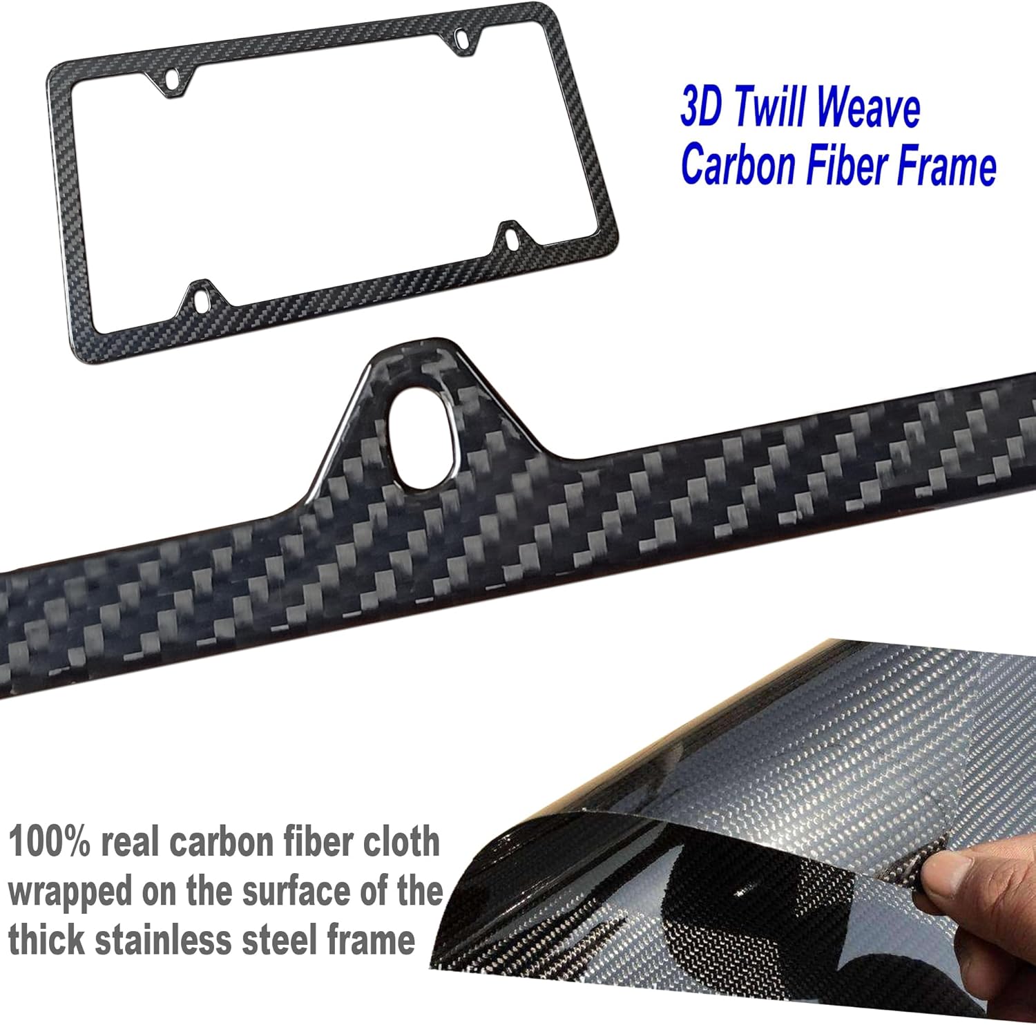 Thumbnail 2 de ZXFOOG Carbon Fiber License Plate Frame (4-Hole) — Slim Black Stainless Steel Frame, Handcrafted Cloth-Wrapped, 1 Pack