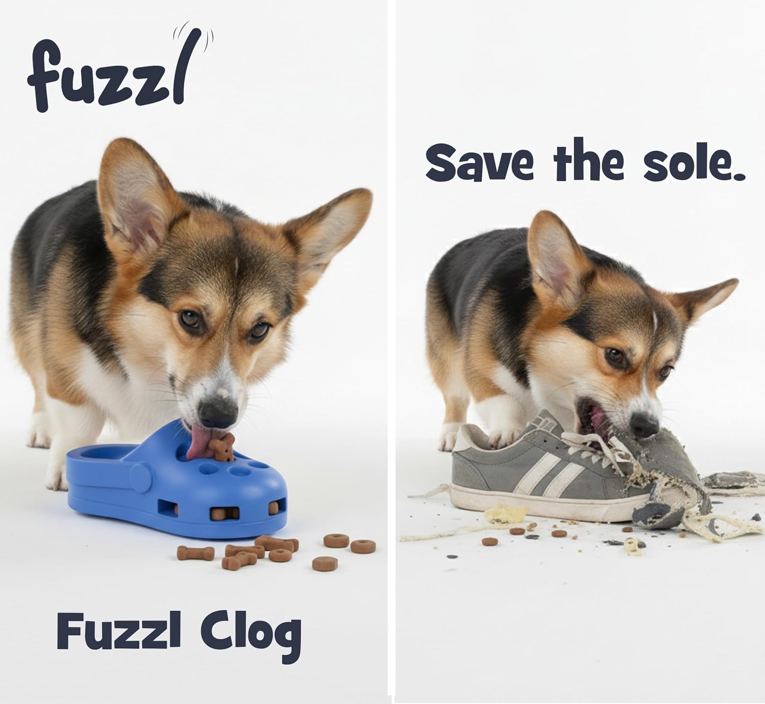 Detalle de Fuzzl Clog Treat Toy for Dogs – natural rubber interactive enrichment feeder (blue)