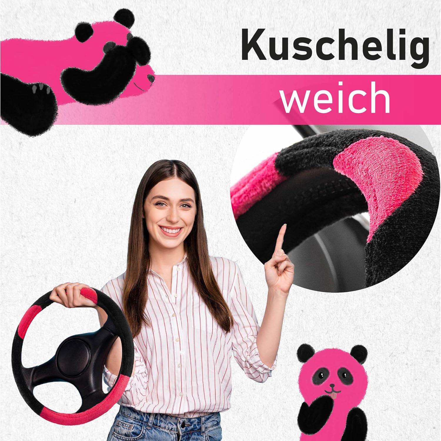 Thumbnail 3 de Upgrade4cars Lenkradbezug Pink Panda