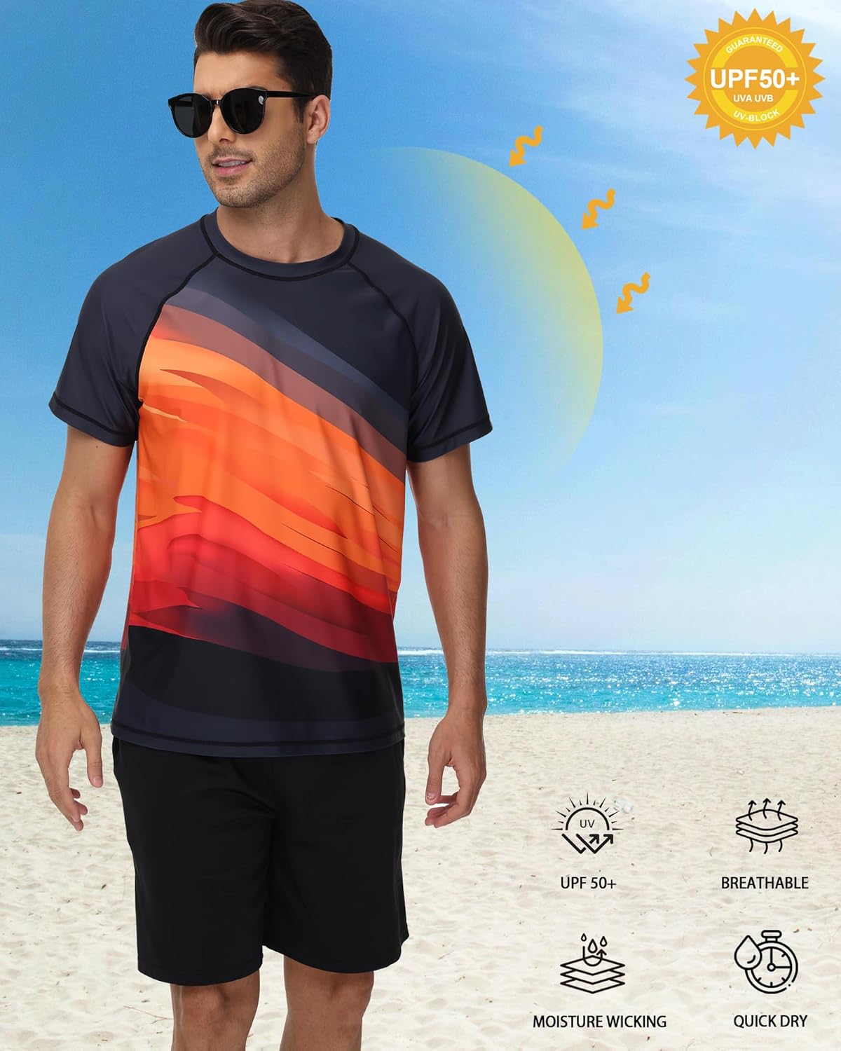 Thumbnail 3 de VAYAGER Herren-Badeshirts Rash Guard UPF 50+ Kurzarm – schnelltrocknend, lockere Passform