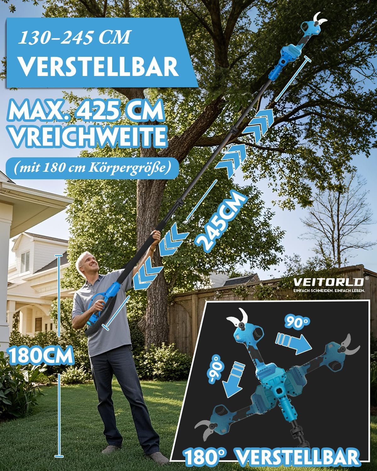 Thumbnail 4 de Veitorld Astschere Teleskop 40 mm Akku Gartenschere ✂