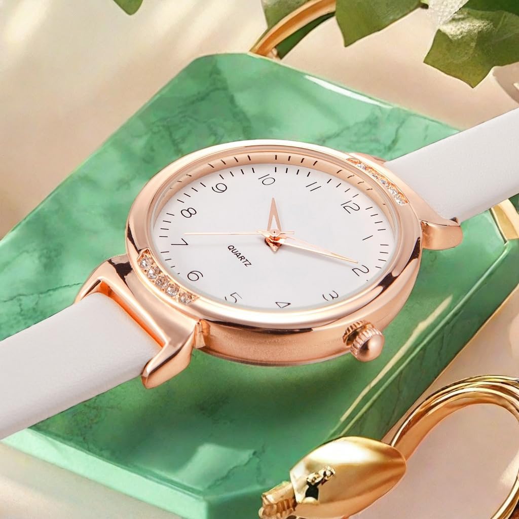 Thumbnail 3 de NUOVO Women’s Rhinestone Bezel Dress Watch with Rose Gold Case and White Leather