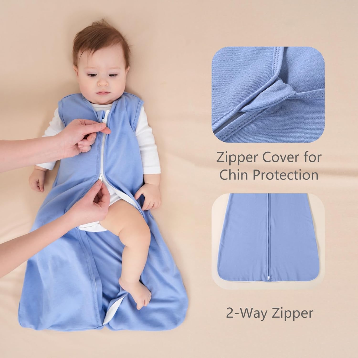 Detalle de FIEMOL Baby-Schlafsack 0–6 Monate 0,5 Tog aus Baumwolle (3er-Set), atmungsaktiv