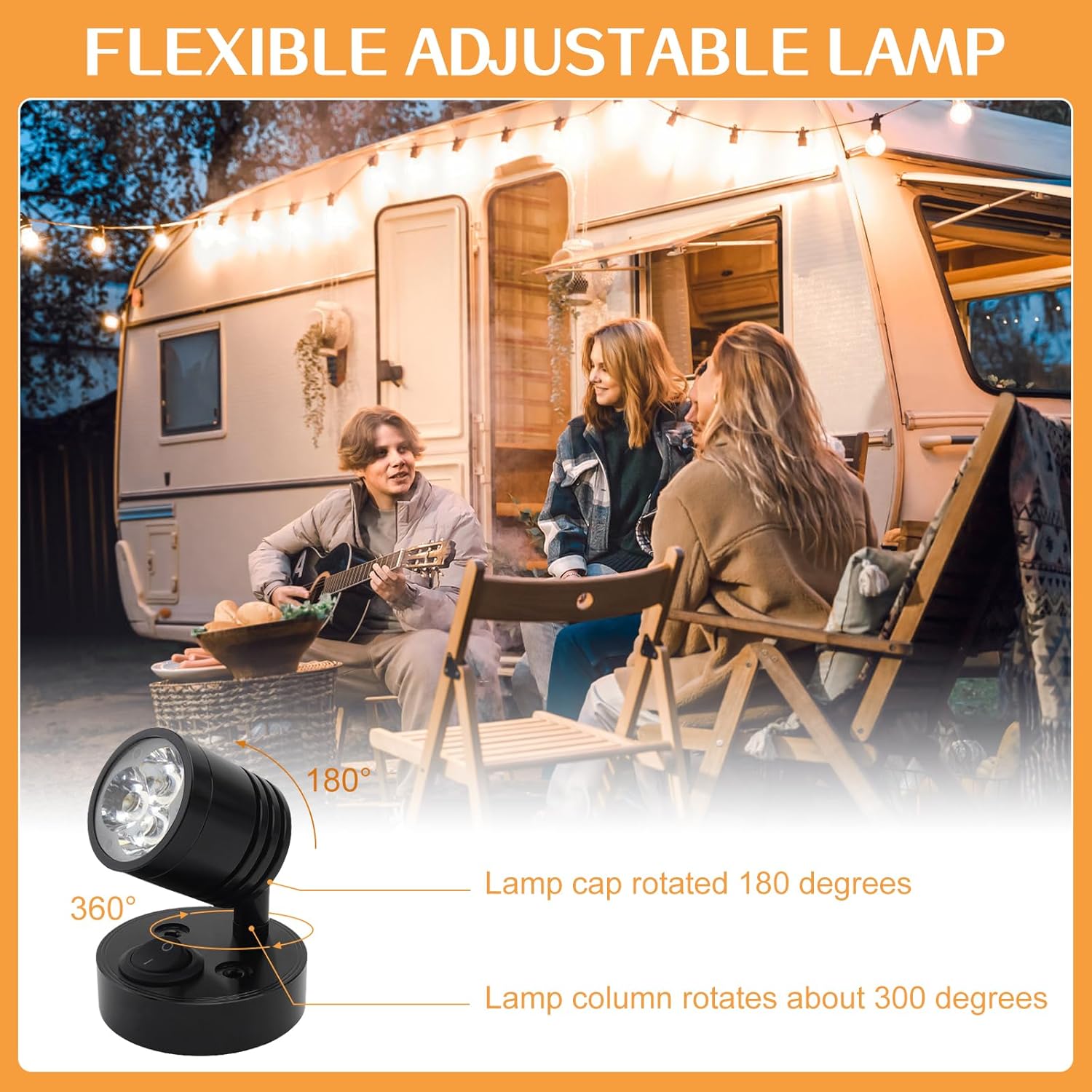 Detalle de ICOUVA 12V LED Spot Reading Light (2-Pack) – Warm White, Wall Mounted, 360° Rotatable for Camper Van, RVs, Boats