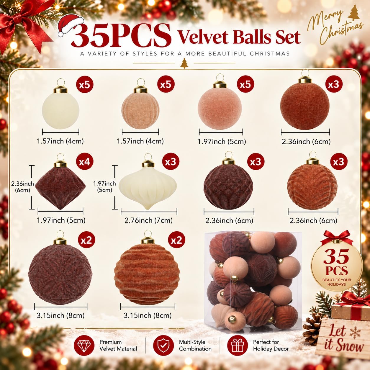 Detalle de Velvet Christmas Ornaments 35-Piece Set