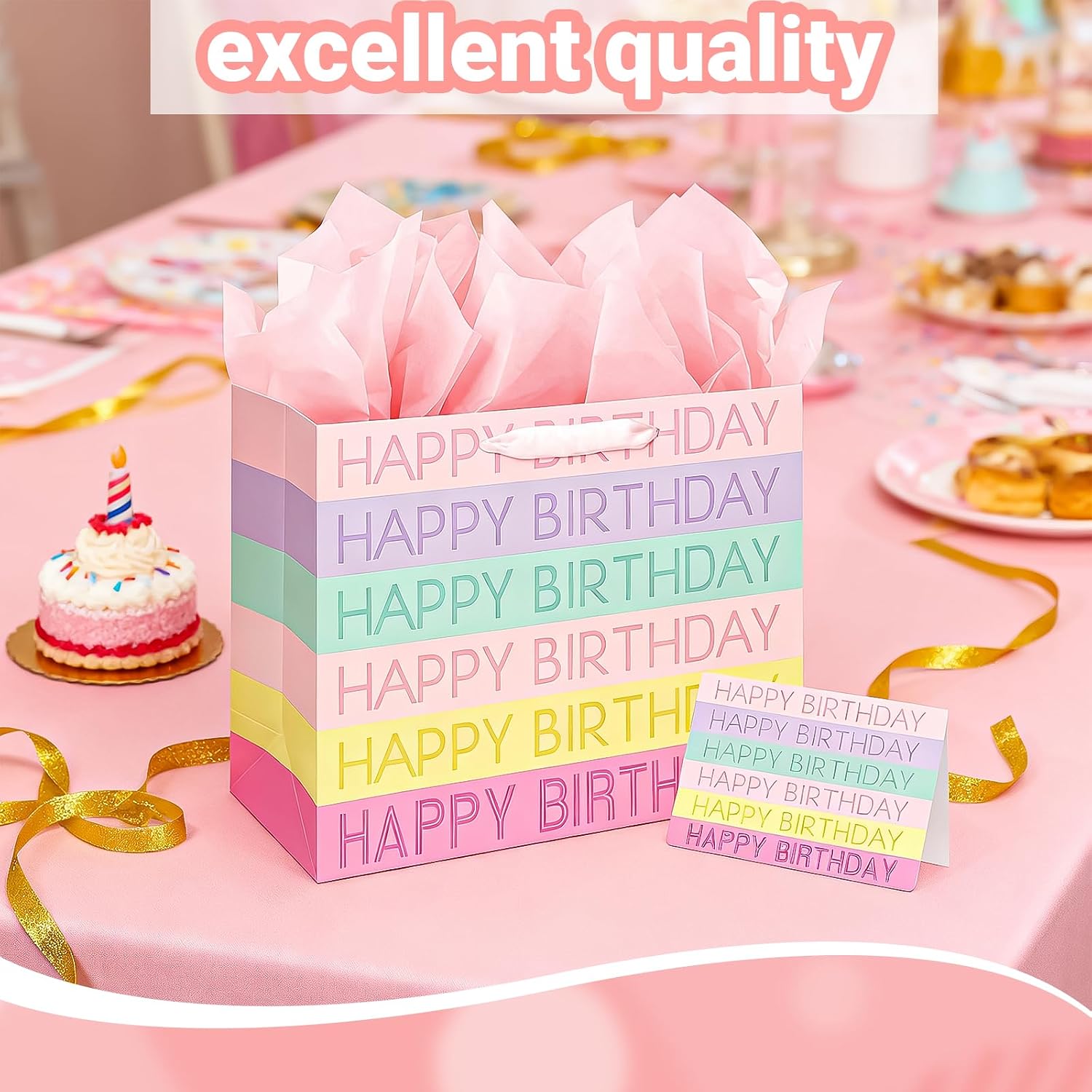 Thumbnail 4 de 2pc Happy Birthday gift bags (pink) with tissue paper and greeting cards