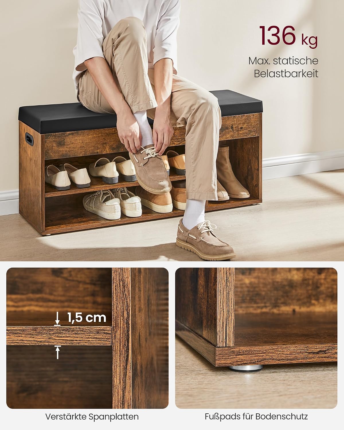 Thumbnail 3 de VASAGLE LHS130B01 Schuhbank 30×100×44 cm