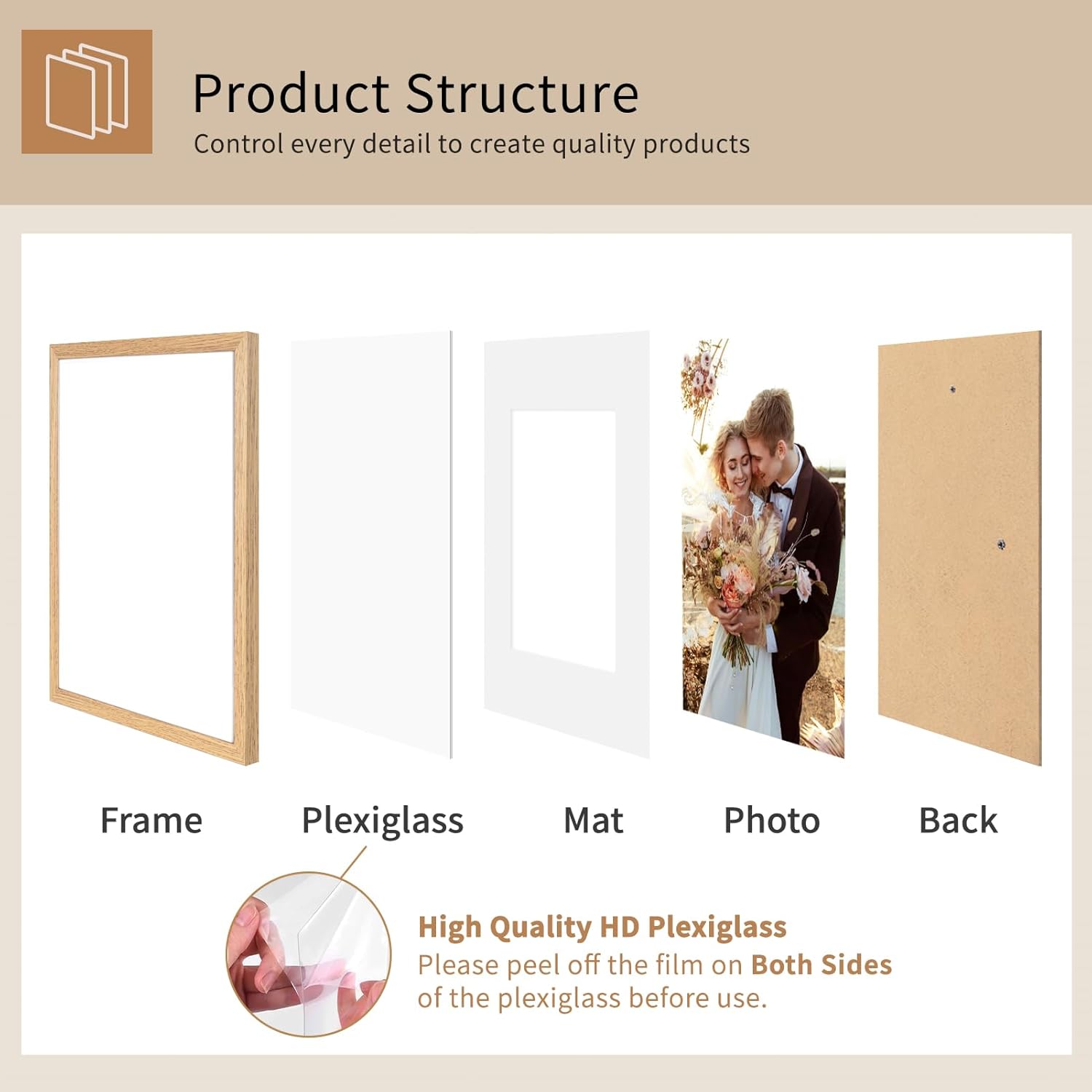 Thumbnail 2 de 30x40 Picture Frame Set of 3 (A4 with mat or 30x40 without mat) in natural wood-effect MDF