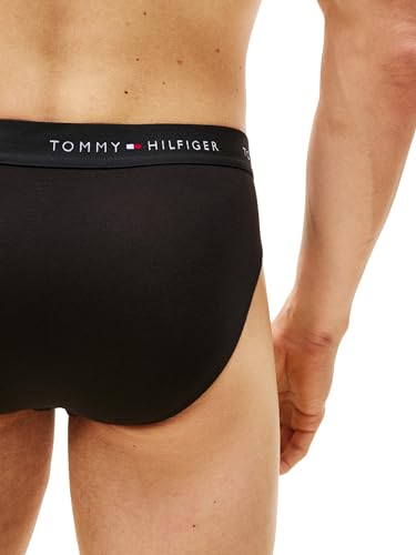 Detalle de Tommy Hilfiger Uomo Slip Hipster Confezione da 3 con Fascia Logo – Nero (Blk/Blk/Blk), M