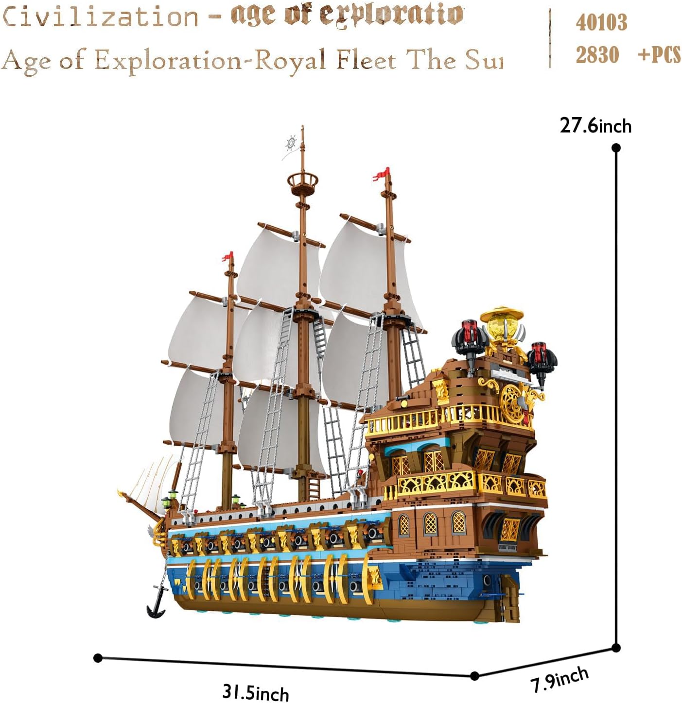 Thumbnail 4 de JMBricklayer 40103 – Kit de construction à pince pour maquette de bateau pirate de la Flotte Royale du Soleil