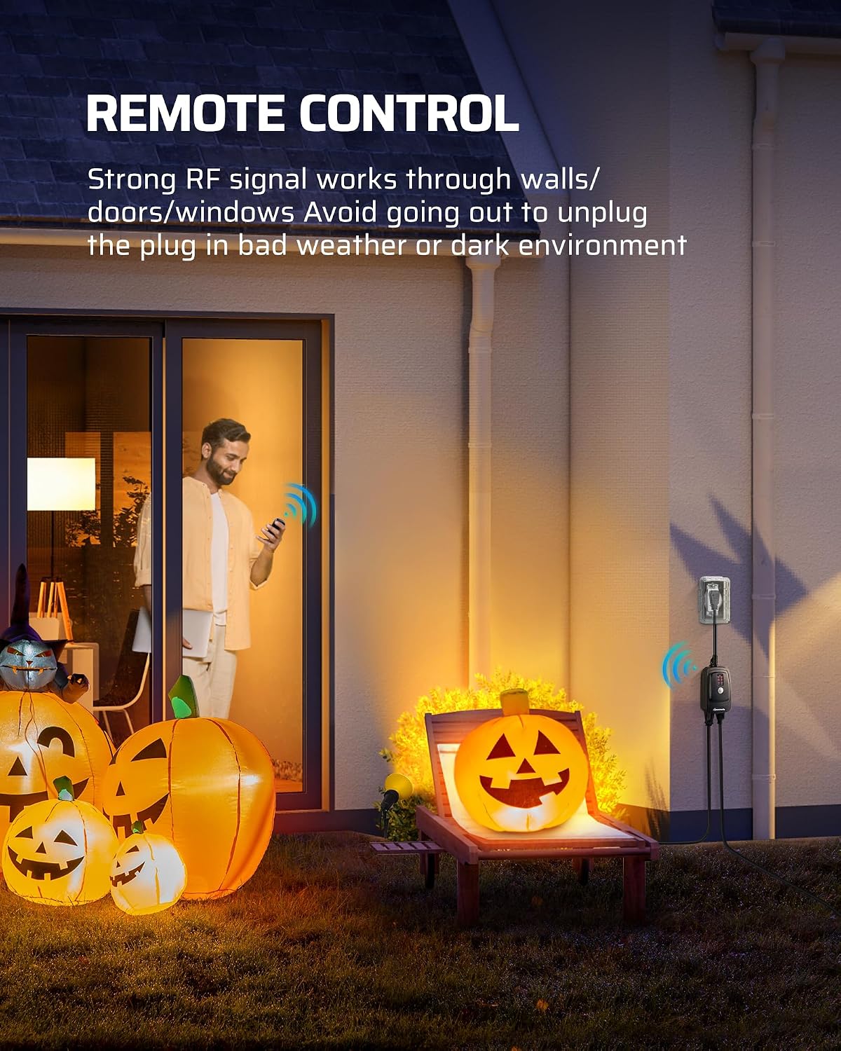 Detalle de Dewenwils ODT12B Outdoor Timer with Remote, 2 Outlets and Dusk Sensor