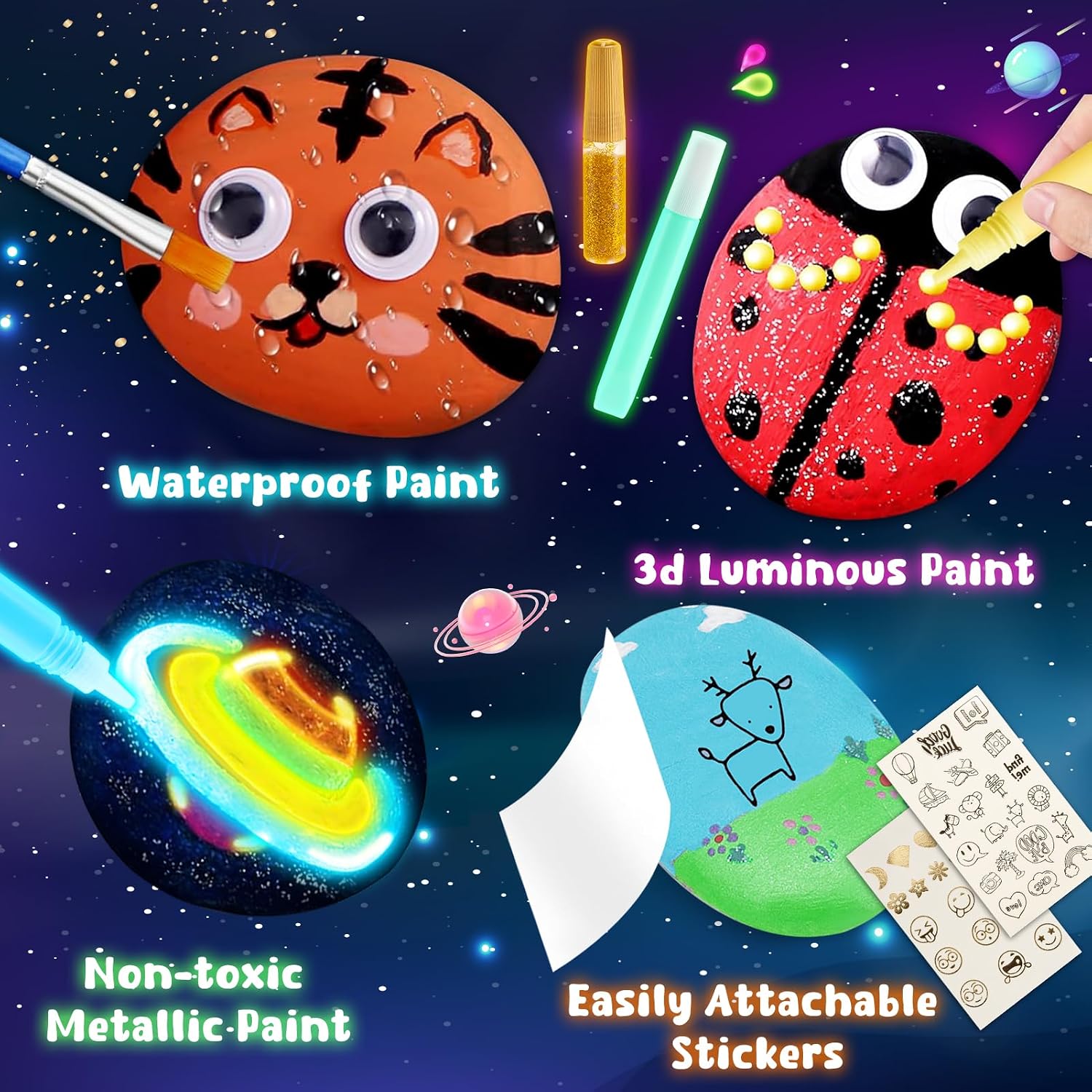 Detalle 2 de Kit pintura piedras para niños 4-12 años