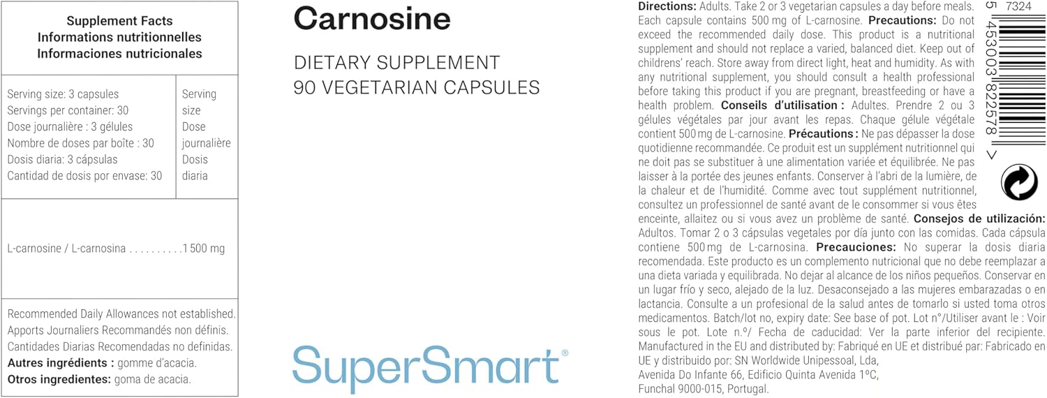 Thumbnail 1 de Carnosine (L-Carnosine) de Supersmart – Vegan, Sans Gluten, Anti-oxydant et Soutien Cognitif
