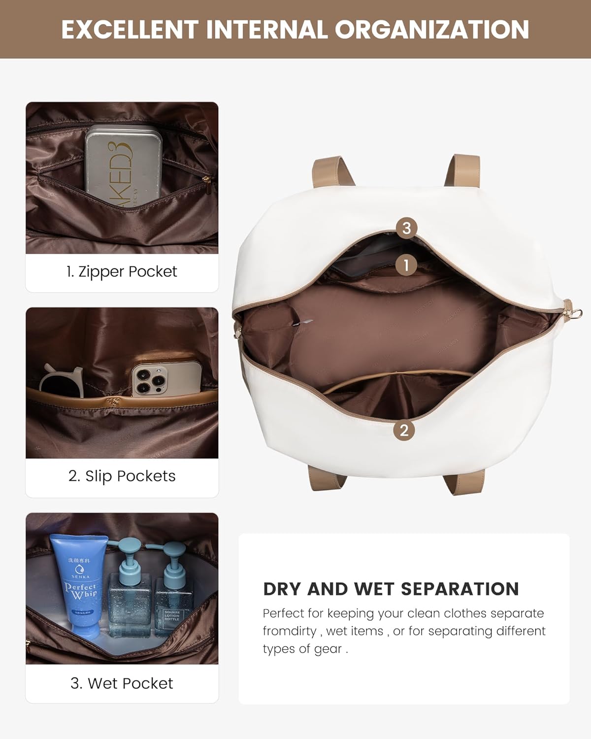 Detalle de LOVEVOOK Travel Overnight Bag for Women: Waterproof Duffle with Shoe Compartment, Wet/Dry Split, and Trolley Sleeve