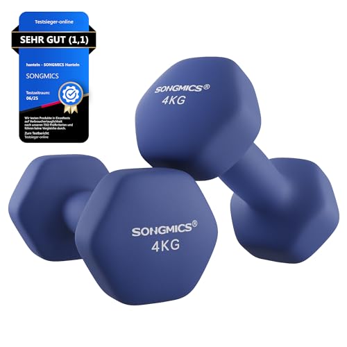 Detalle de SONGMICS Hanteln 2 Stück, 2 × 4 kg, sechseckige Hanteln mit Neopren-/Vinyloberfläche, Blau (SYL908Q01)