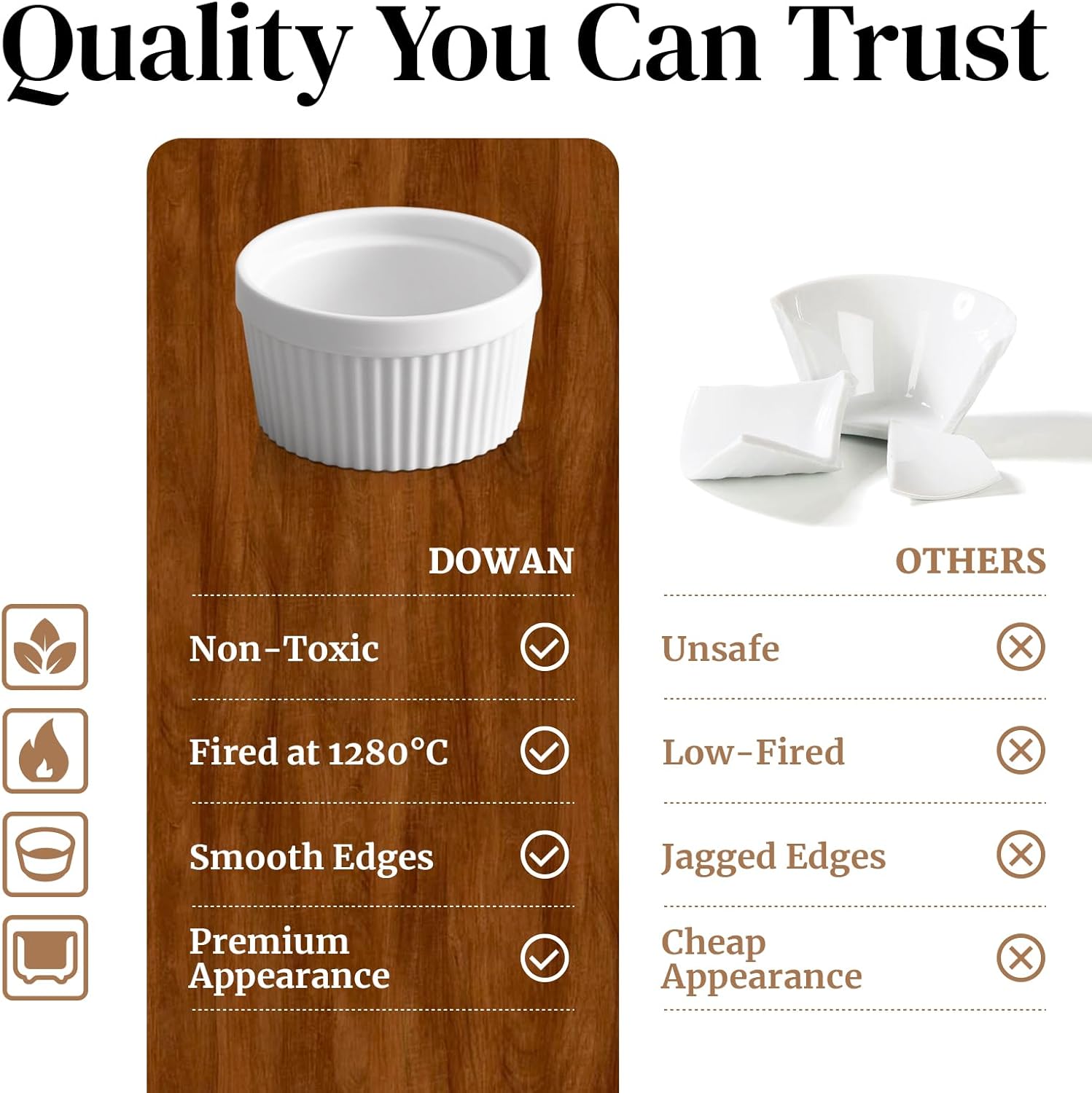 Detalle de DOWAN Ramekins 4 oz Porcelain Set of 6