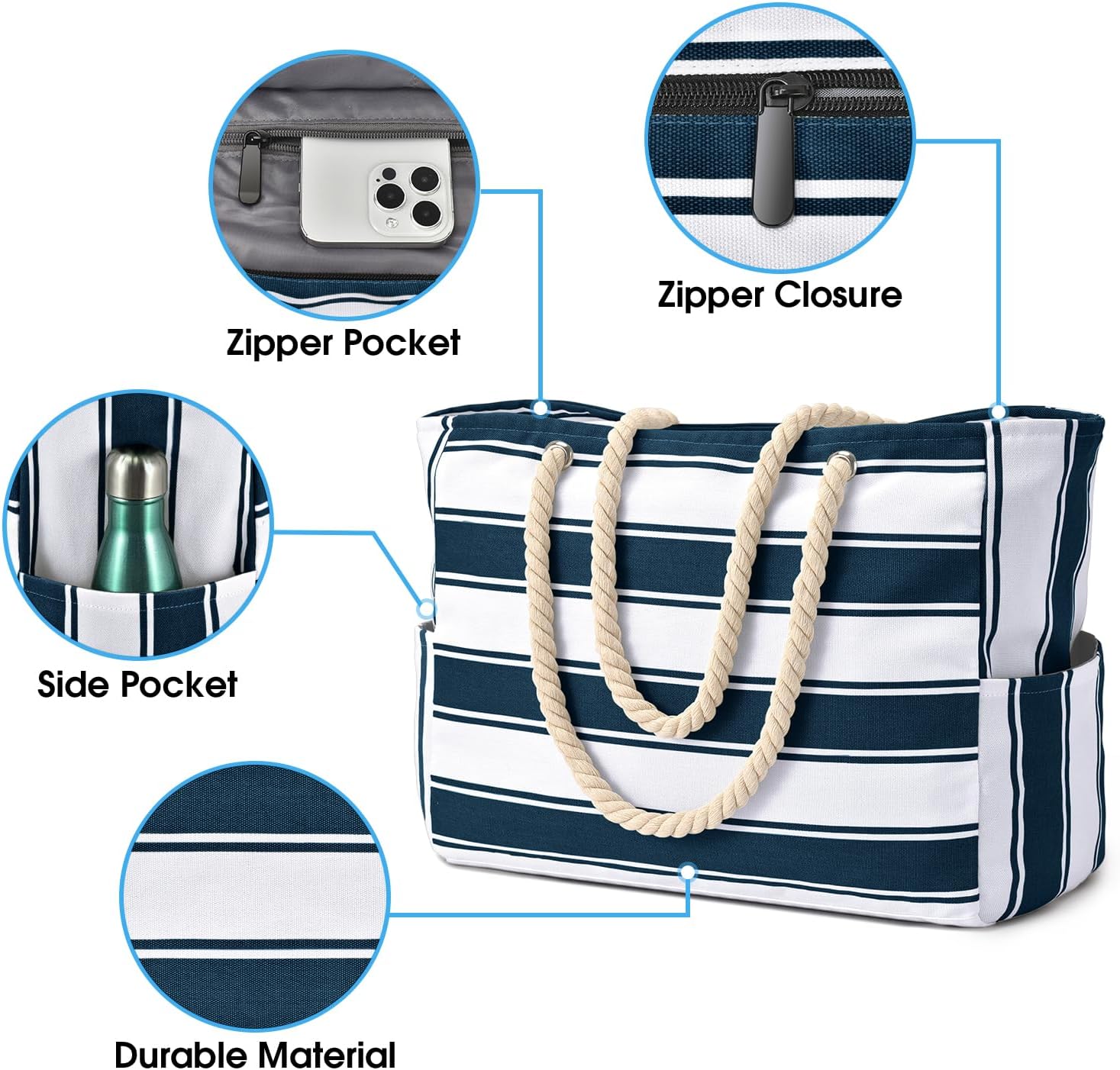 Thumbnail 3 de OSCAURT Large Waterproof Beach Bag with Zip and Rope Handle