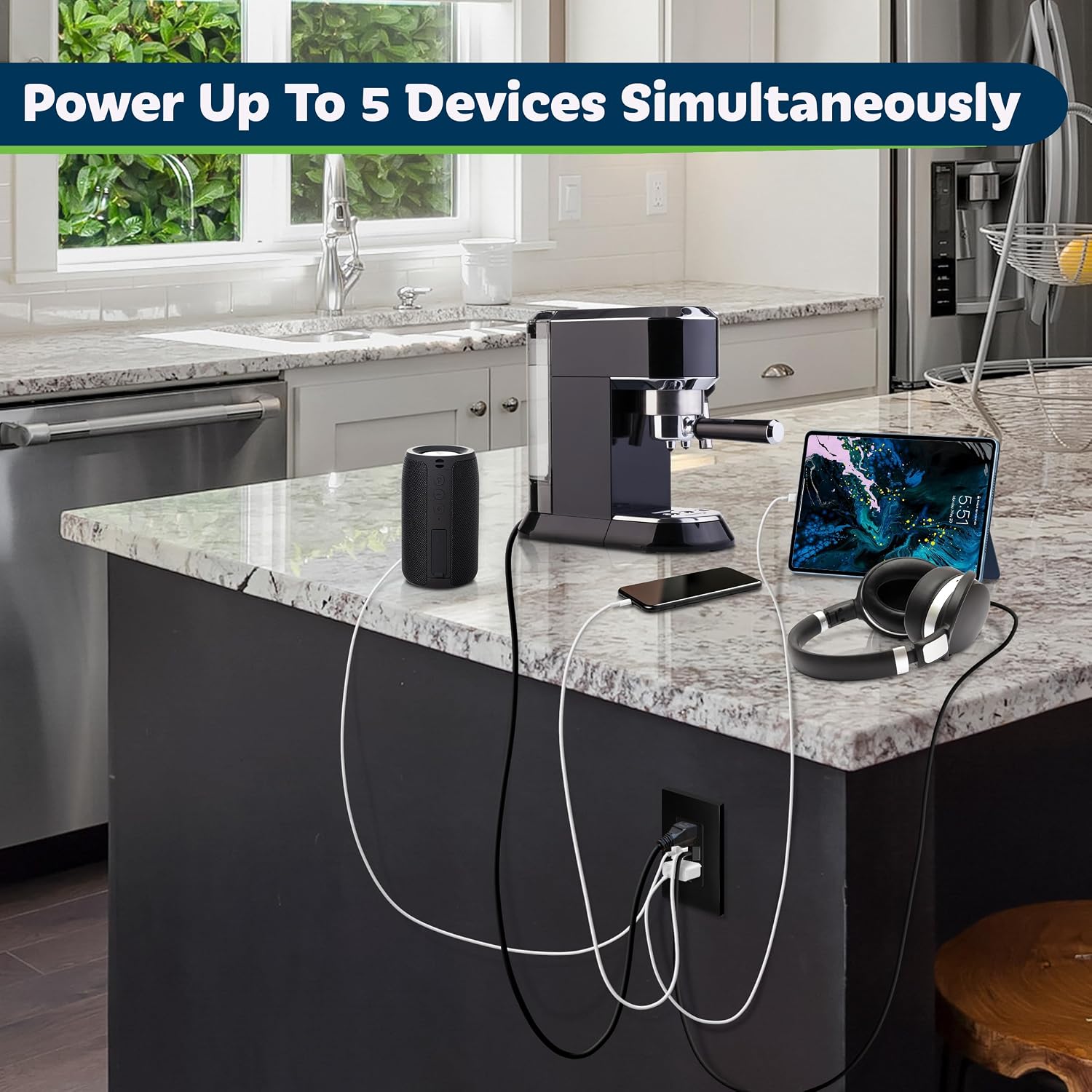 Detalle 2 de TOPGREENER 3-Port USB Wall Outlet 15A 🔌