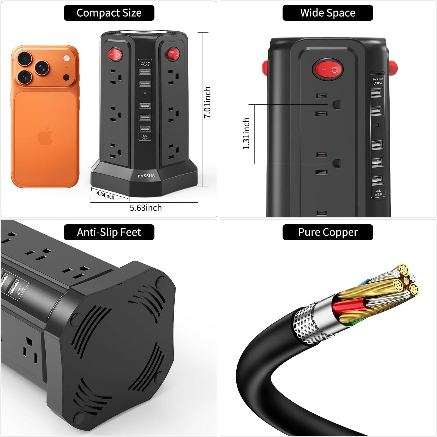 Thumbnail 5 de PASSUS Power Tower Surge Protector 12 Outlets