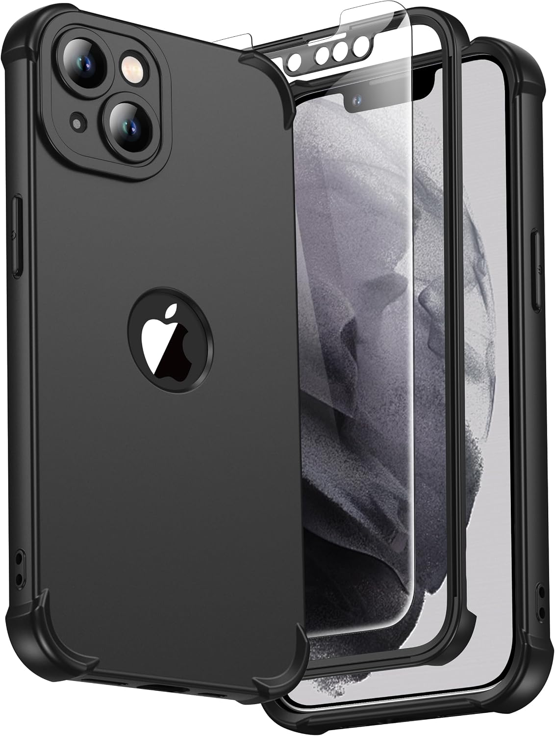 Detalle de ORETECH iPhone 13 Case (6.1-inch) with 2-Pack Tempered Glass, Camera Lens Guard & 360° Shockproof Slim Rubber Bumper – Black