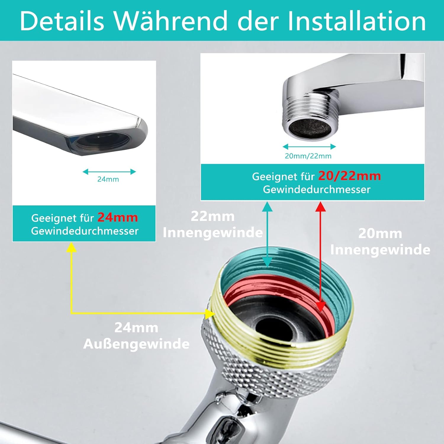 Thumbnail 6 de Drehbarer Wasserhahn Aufsatz 1080 Grad mit Filter
