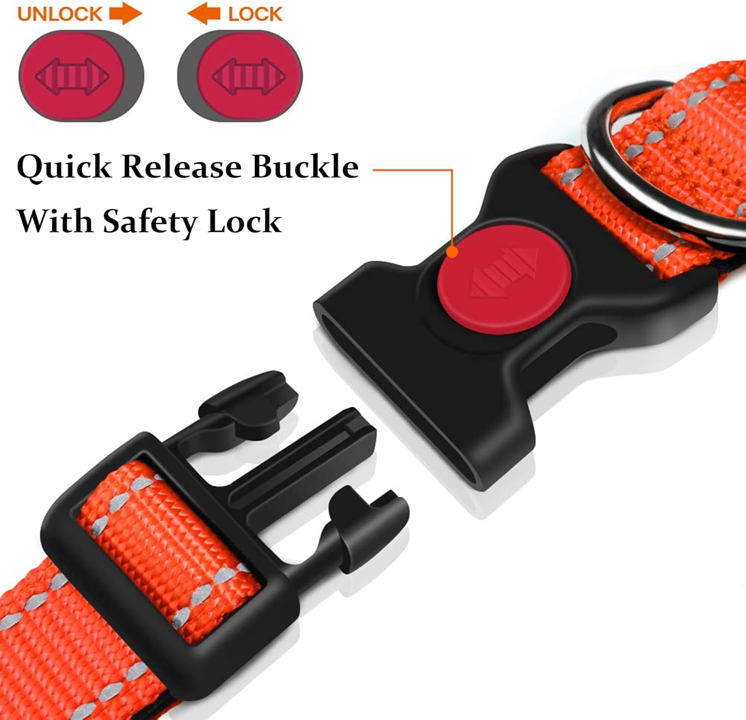 Detalle 2 de Reflective Padded Neoprene Dog Collar with Quick Release Buckle (Orange, L)