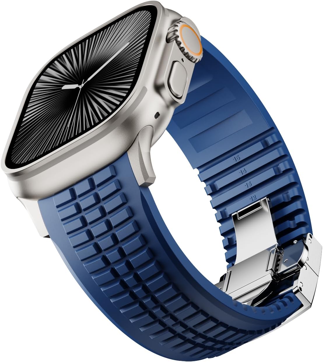 Detalle de VKEOO modern silicone watch band with folding buckle for iWatch Ultra 2 / Ultra and Series 10–7 (44mm–49mm)