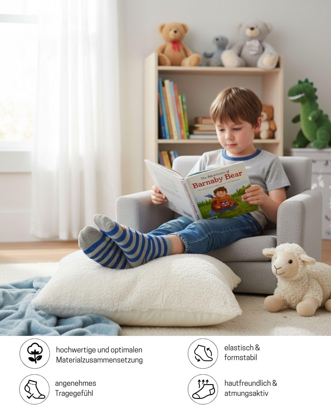 Detalle 2 de 10 Paar Kinder Socken für Jungen & Mädchen aus Baumwolle – strapazierfähige Kindersocken für Alltag, Sport und Spiel