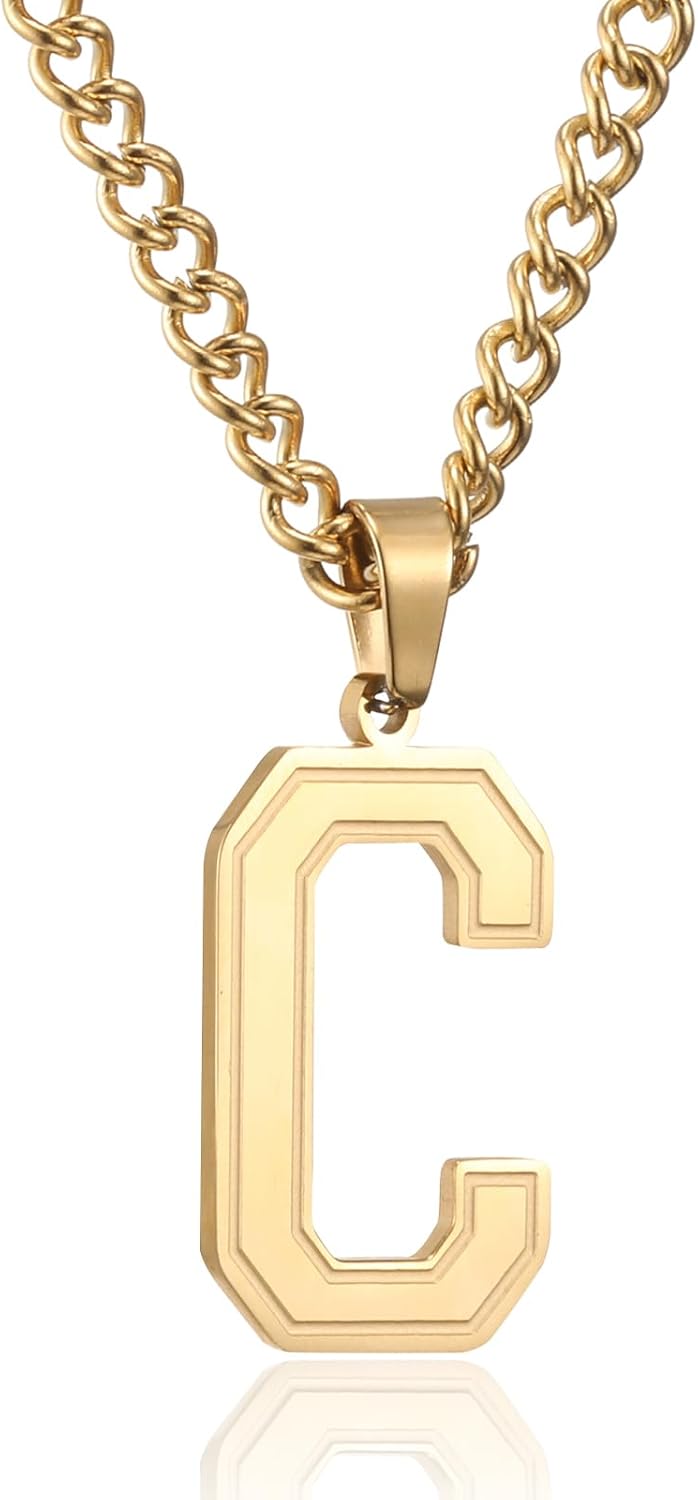 Detalle de RWQIAN Mens Initial Necklace 60cm Stainless Steel with A–Z Pendant (Silver, Gold, Black) – Gift for Dad, Husband, Son
