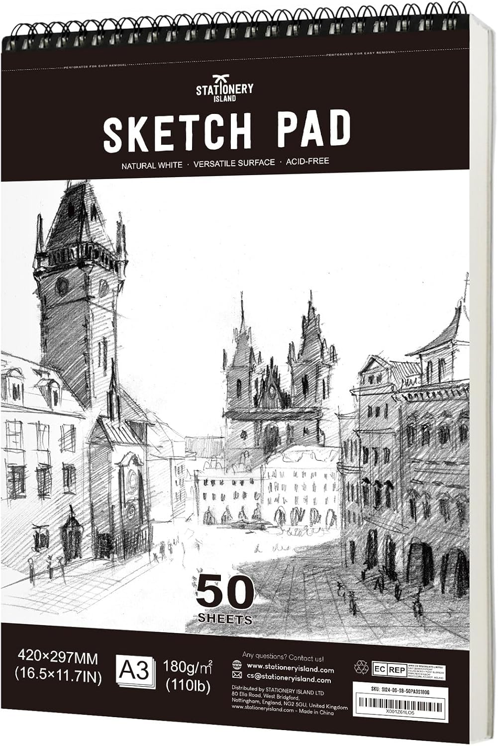 Detalle de STATIONERY ISLAND Sketchbook A3 con carta 180 g/m², 100 pagine rilegati a spirale