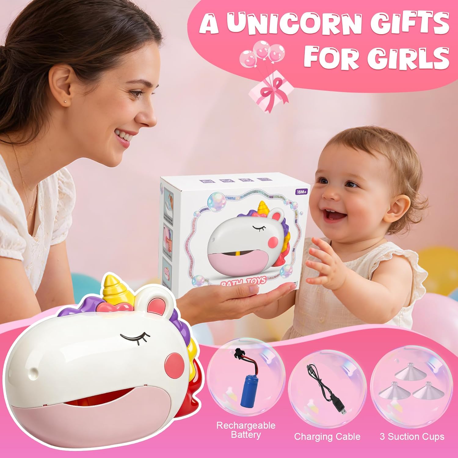 Thumbnail 5 de JoiTale Unicorn Rechargeable Bubble Machine 12 songs