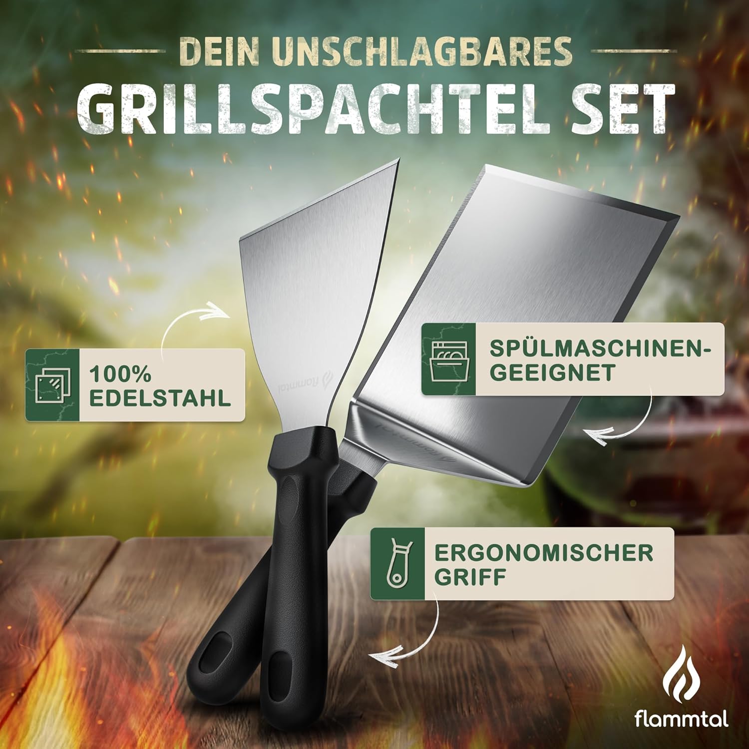 Thumbnail 2 de flammtal [Das Original] Smash Burger Set – 20 Burgerpapiere, Edelstahl-Spachtel & Plancha-Accessoire