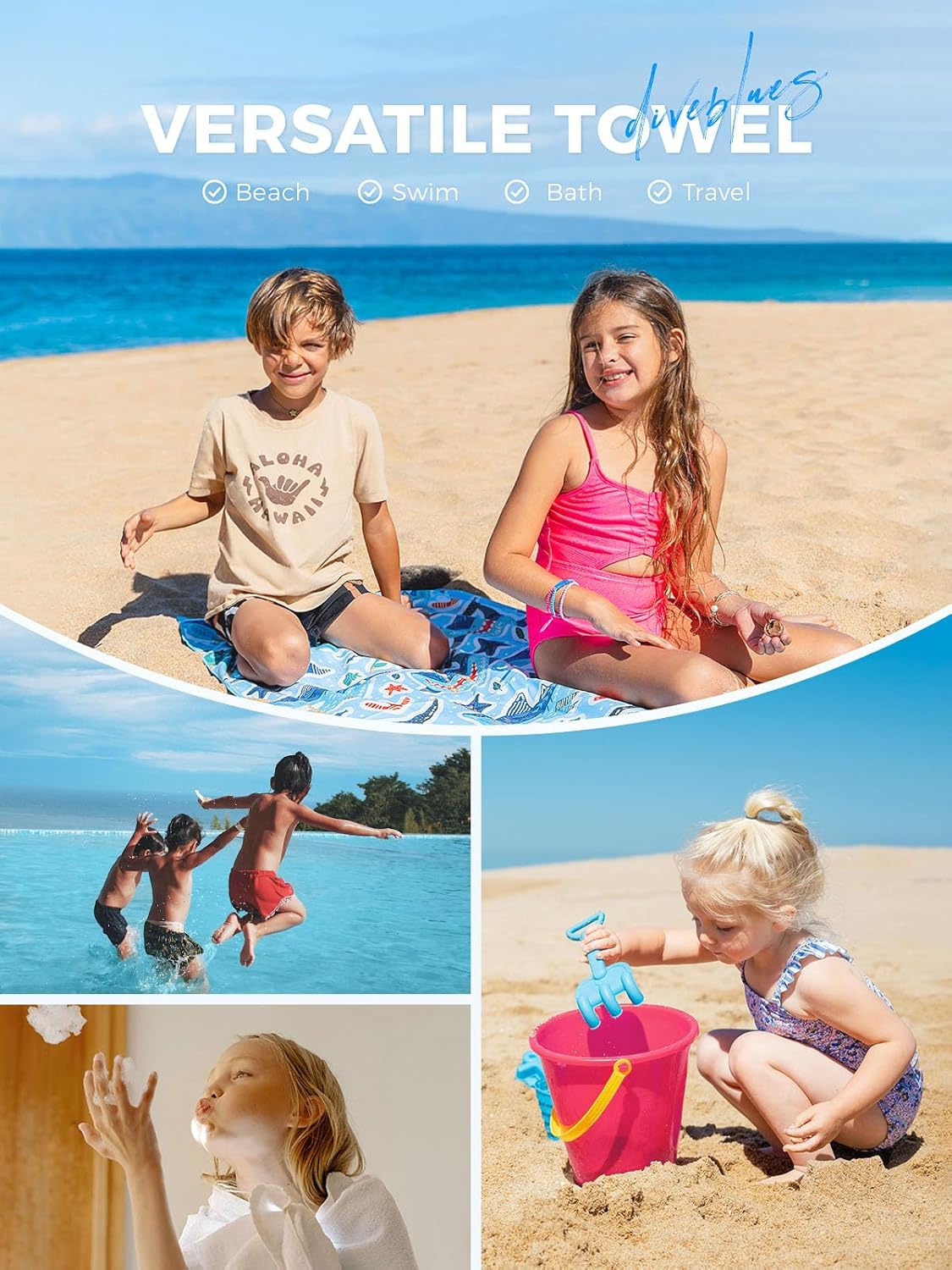 Thumbnail 6 de Diveblues Kids Microfibre Beach Towel (152x76cm) – quick-dry, sand-free, compact