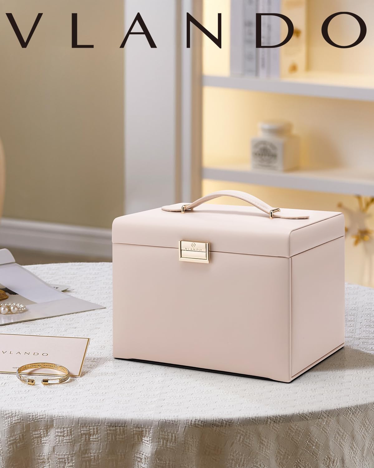 Detalle de Vlando joyero grande 4 niveles beige