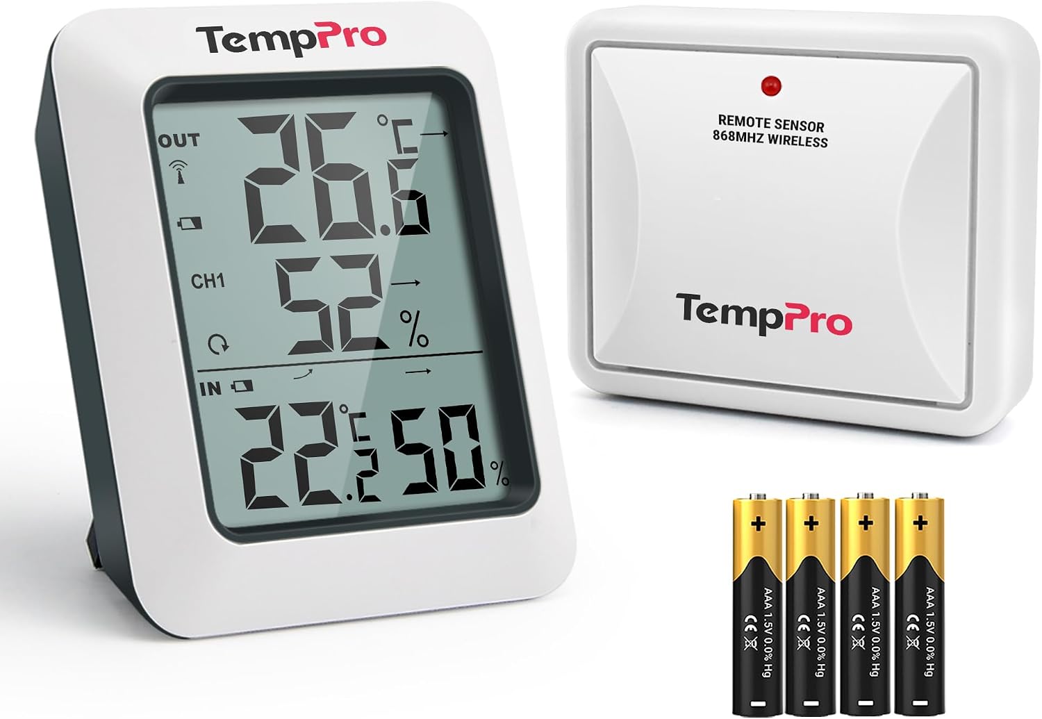 Detalle de ThermoPro TP60C Funk-Temp/Hygro–Monitor mit Außen Sensor – zuverlässige Innen- und Außenmessung