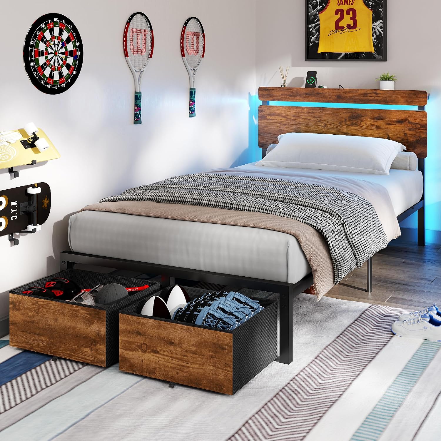 Thumbnail 4 de Forestell Twin Bed Frame with Wood Headboard