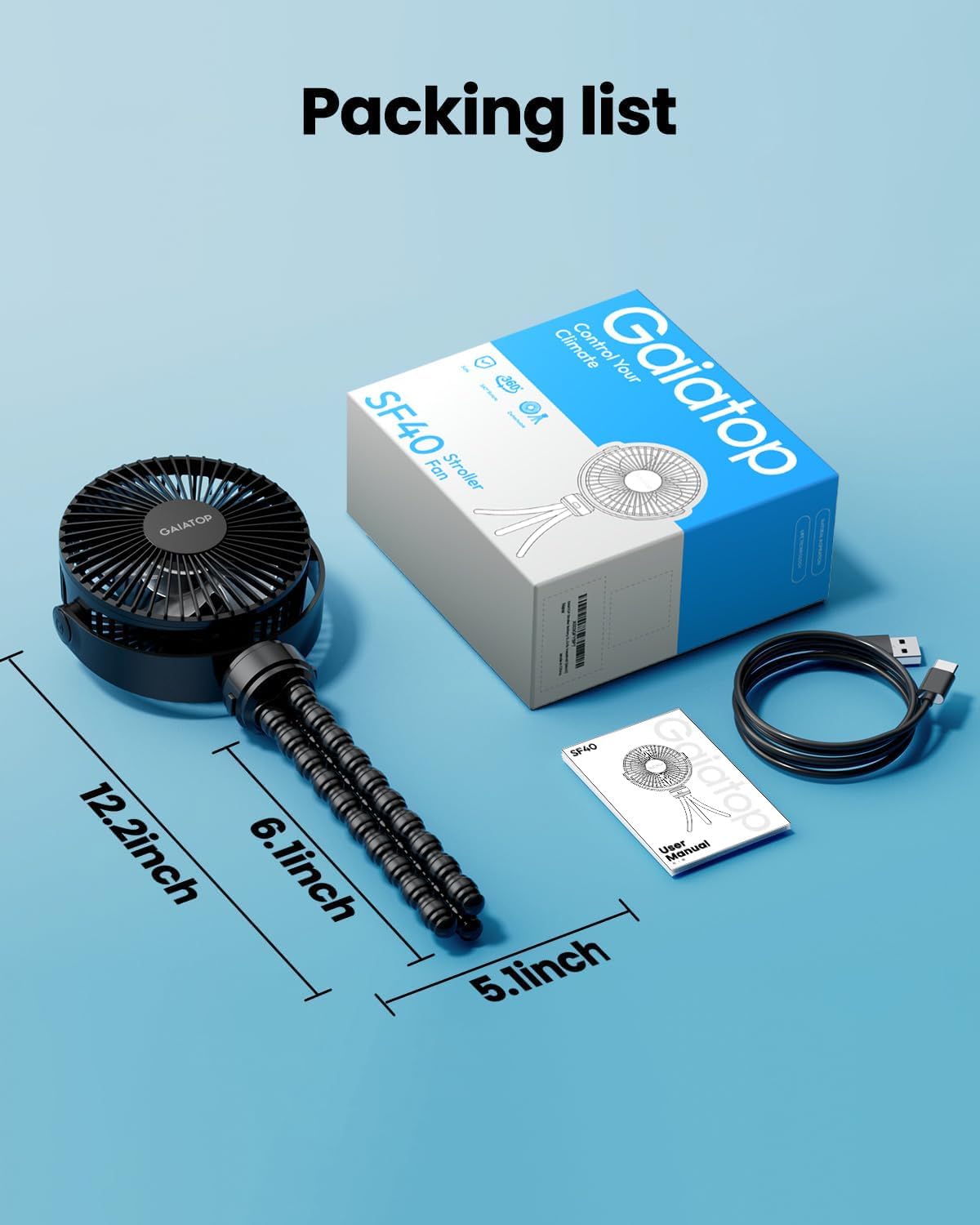 Thumbnail 6 de gaiatop Mini Portable Pram Fan Rechargeable 3-speed fan 🌬