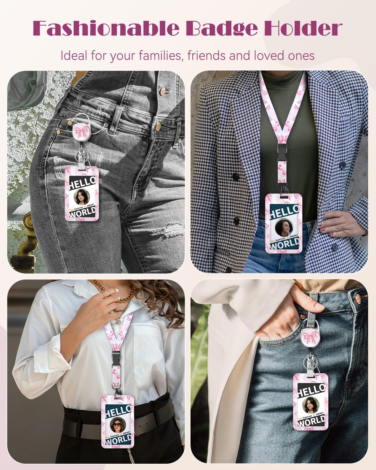 Thumbnail 6 de Uniclife fashionable sliding badge holder with retractable badge reel, bowknot design and detachable lanyard