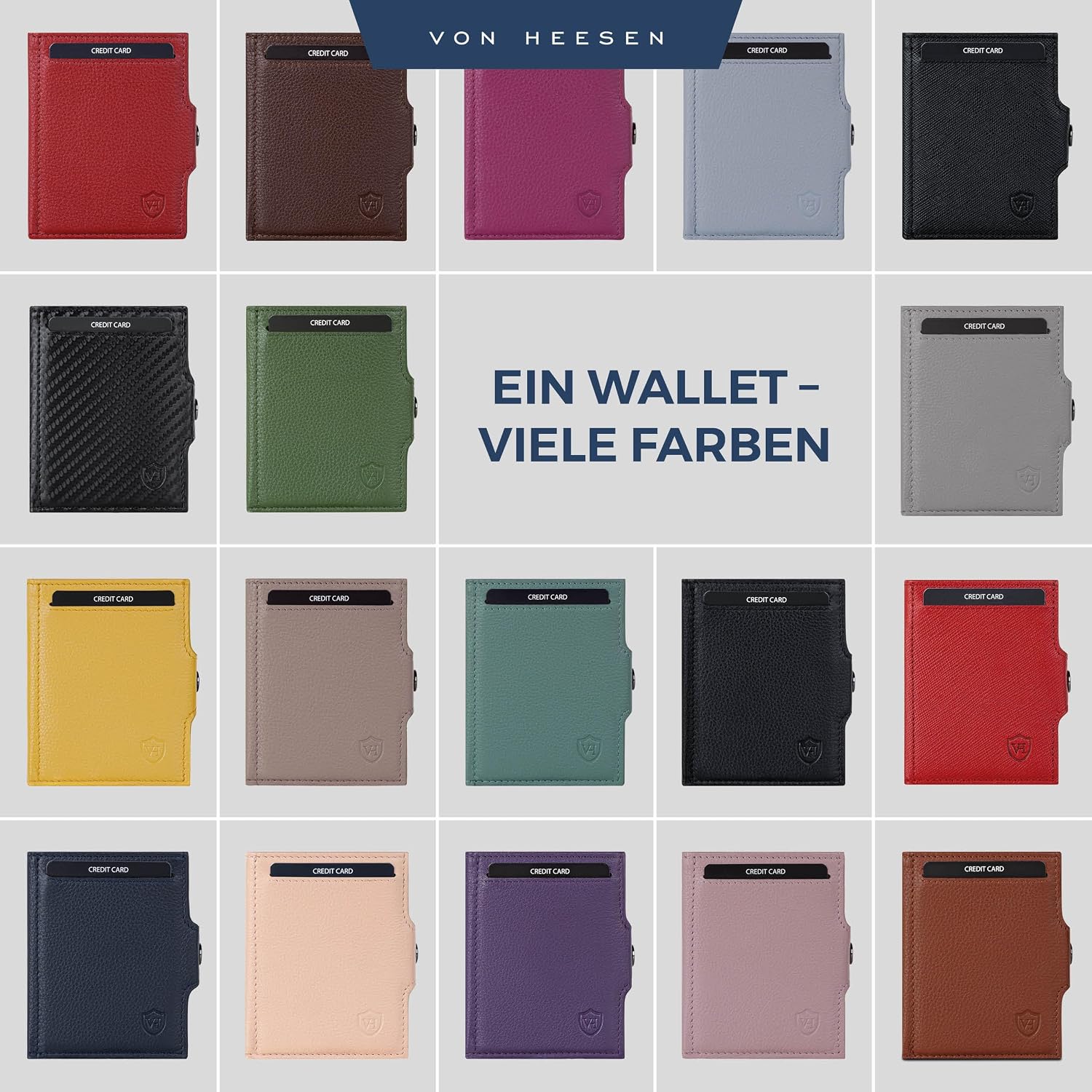 Thumbnail 6 de VON HEESEN Slim Wallet mit XL Münzfach & RFID-Schutz – kleine Leder-Geldbörse für Karten & Bargeld (Schwarz, glatt)