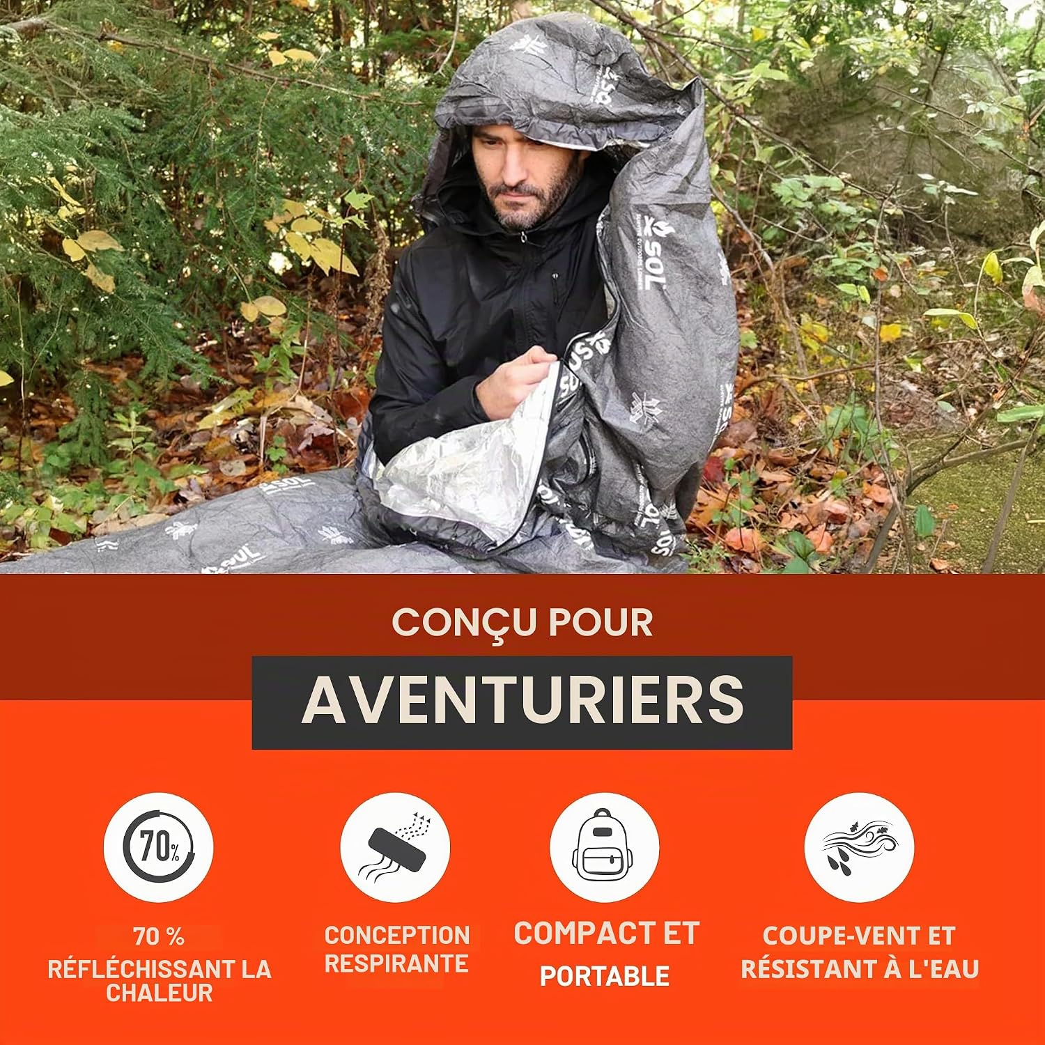 Detalle 2 de Sol Escape Bivouac XL avec Capuche Orange