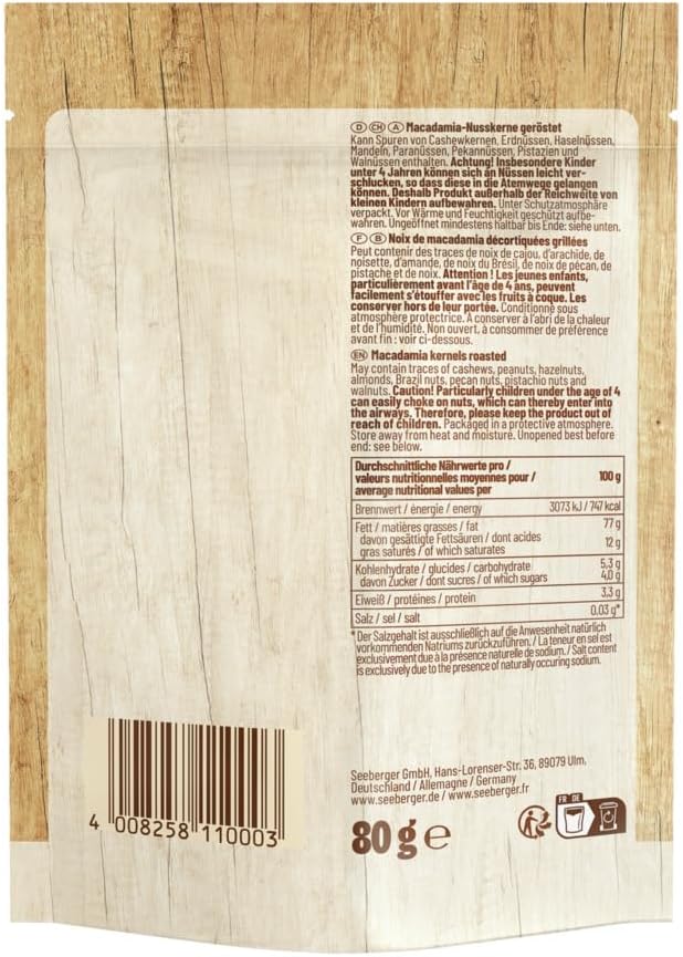 Detalle 2 de Seeberger Noix de Macadamia Grillées Non Salées – 1 unité