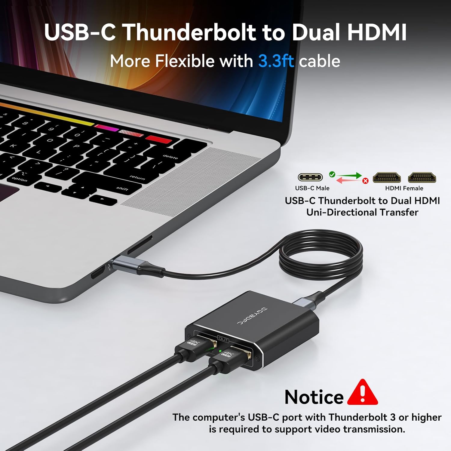 Thumbnail 3 de DGYBDFC USB‑C to Dual HDMI Adapter (Dual 2 Monitors, up to 4K@60Hz) for MacBook & Laptops