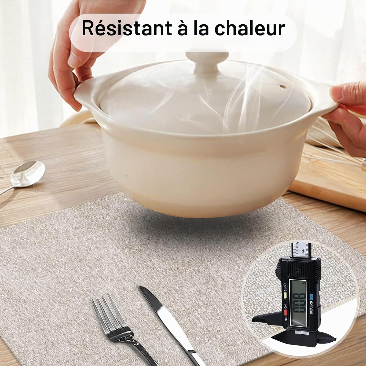 Detalle 2 de Homaxy placemats van kunstleer, 43 x 30 cm, beige, set van 4