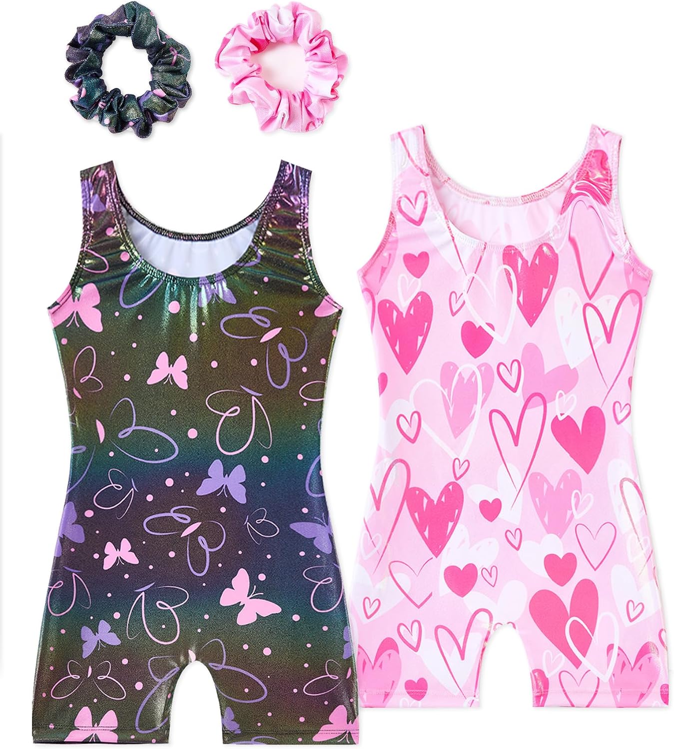 Detalle 2 de Tstiti Girls’ Sparkly Gymnastics Leotards, 2-Pack with Matching Hair Scrunchies