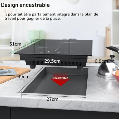 Detalle de Plaque à induction IsEasy – 2 zones, 3400 W, commandes tactiles, Boost, 220-240 V