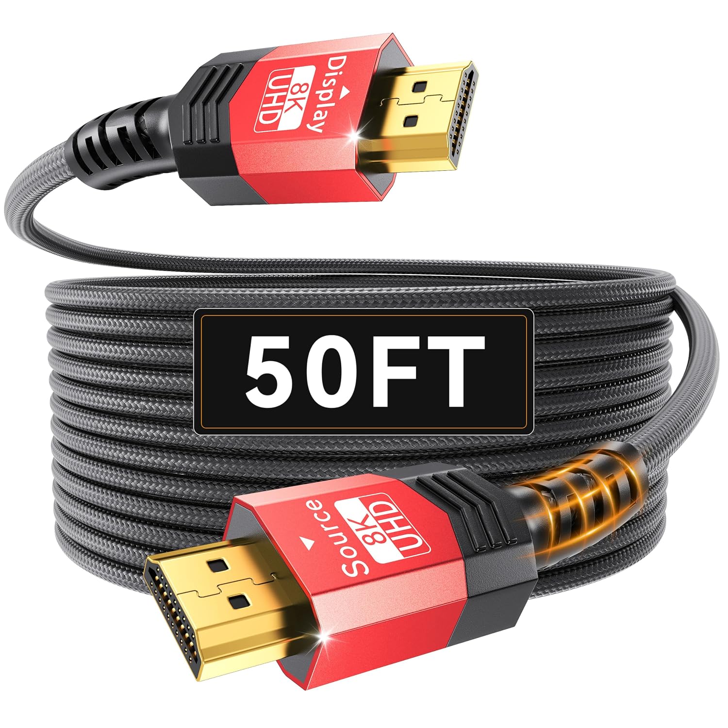 Detalle de Adrenenjoyer Fiber Optic HDMI 2.1 Cable 50FT — 48Gbps Ultra High Speed, 8K/4K HDR, eARC, VRR
